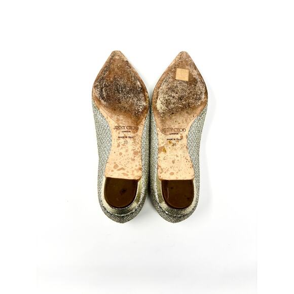 Jimmy Choo Sandy Glitter Fabric Champagne Flats Size 38 - Picture 6 of 11